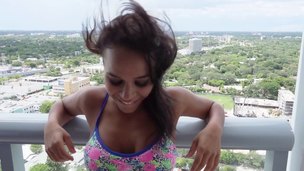 Latin chick is charmed by his high rise condo and fucks his brains out