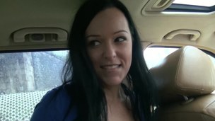 Great blowjob done by a dark-haired sweetheart to her man in his car